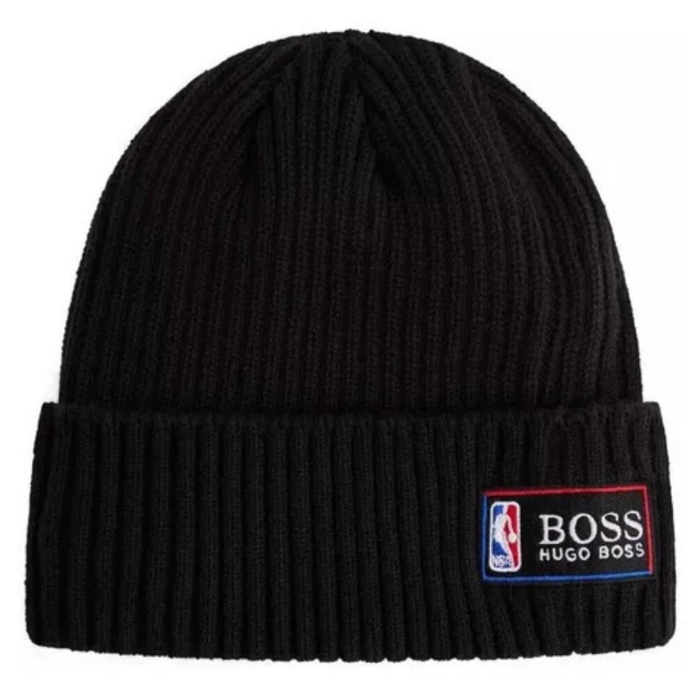 NBA x Hugo Boss x New Era Ribbed Beanie Hat With Collaborative Branding $78.00